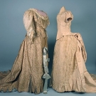 2 SILK TRAINED BUSTLE GOWNS, 1880s
