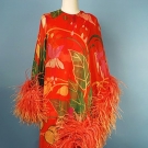 BALMAIN COUTURE PRINTED EVENING GOWN, c. 1970