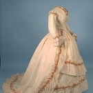 TRAINED CREAM WOOL WEDDING DRESS, c. 1860