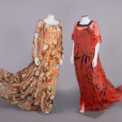 ELIZABETH ARDEN &amp; UNLABELED CHIFFON GOWNS, NEW YORK, 1970s