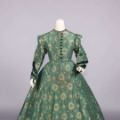 PATTERNED SILK AFTERNOON DRESS, c. 1862