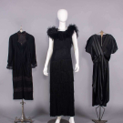 THREE CREPE OR SATIN DINNER OR EVENING DRESS, 1940s