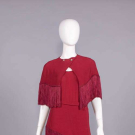 FRINGED CRIMSON CREPE EVENING GOWN &amp; CAPELET, USA, c. 1930