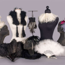 GENEROUS 29 PIECE LOT OF MILLINERY FEATHERS, FANS &amp; ACCESSORIES, 20TH C