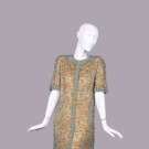 HEAVILY BEADED GOLD LACE EVENING DRESS, 1960s