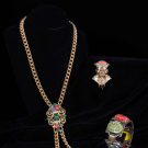 RARE BOUCHER FUR CLIP, TRIFARI MOGHUL NECKLACE &amp; BRACELET, MID 20TH C