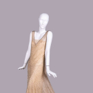 BEADED TULLE EVENING DRESS WITH EMBROIDERED CUT OUTS, C. 1930
