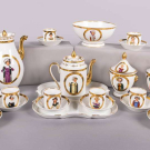 COFFEE &amp; TEA SERVICE W/ HAND PAINTED REGENCY FASHION PORTRAITS, 19th C