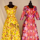 TWO SILK CHINE PRINT BALLGOWNS, 1950s