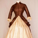 TWO TONE SILK BUSTLE DRESS, c. 1880