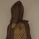 BROWN SILK BUSTLE DRESS, 1880s