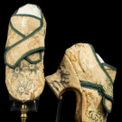 LADY'S WHITE, GREEN &amp; GOLD  BROCADE SHOES, 1720-1740