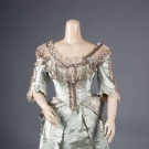 SEQUINNED BLUE SILK EVENING GOWN, 1870s