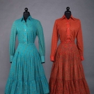 TWO YSL PRINTED BLOUSE &amp; PRAIRIE SKIRT SETS, 1970s