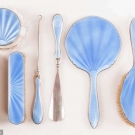 SILVER &amp; GUILLOCHE ENAMEL DRESSING SET, BIRMINGHAM, ENGLAND, 1932