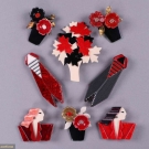 EIGHT BLACK, RED &amp; WHITE LEA STEIN BROOCHES, PARIS, MODERN