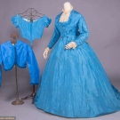 CONVERTIBLE SKY BLUE GOWN W/ DAY &amp; EVENING BODICES, 1865-67