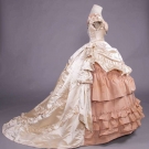 IVORY SILK SATIN TRAINED BALL GOWN, c. 1868