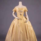 YELLOW SILK EVENING GOWN, c. 1850