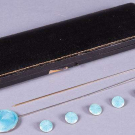 MAPPIN &amp; WEBB ENAMELED HATPIN &amp; BUTTON SET W/ BOX, LONDON, c. 1928