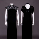 TWO BLACK VELVET EVENING DRESSES, LATE 1930-1940s