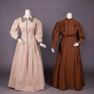 TWO COTTON OR SILK DAY DRESSES, MID 20TH C &amp; 1907