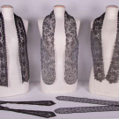 FIVE BLACK CHANTILLY LACE LAPPETS, 1850-1860s
