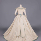 BONE SILK TAFFETA EVENING GOWN, EARLY 1860s