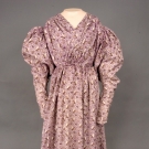 PURPLE &amp; TAN GEOMETRIC PRINTED DRESS, c. 1830