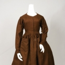 BROWN WOOL WORK DRESS &amp; APRON, FRANCE, 1840s
