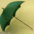 GREEN SILK &amp; BAMBOO PARASOL, MID 19th C.