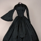 BLACK SILK PLAID MOURNING DRESS, c. 1850