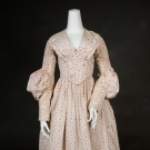 RED ON WHITE CALICO DRESS, 1838-1840