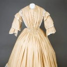 MUSTARD PINSTRIPED DAY DRESS, c. 1848
