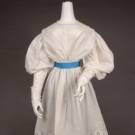 WHITE EYELET TRIMMED DRESS, 1830-1835