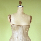 BONED BEIGE COTTON CORSET &amp; BUSK, 1845-1870