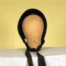 BLACK SILK MOURNING BONNET, 1850-1860s