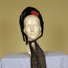 BLACK SILK VELVET SPOON BONNET, 1860s