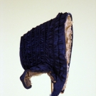 COBALT BLUE SILK DRAWN BONNET, MID 19th C