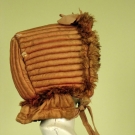 QUILTED SALMON SILK WINTER BONNET, 1840s