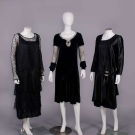 THREE BLACK SILK LACE &amp; SATIN EVENING DRESSES, 1920-1930s