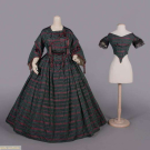 STRIPED SILK DAY DRESS &amp; MATCHING EVENING BODICE, c. 1857