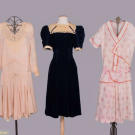 THREE SILK, COTTON &amp; VELVET DAY DRESSES, 1920s-1930s