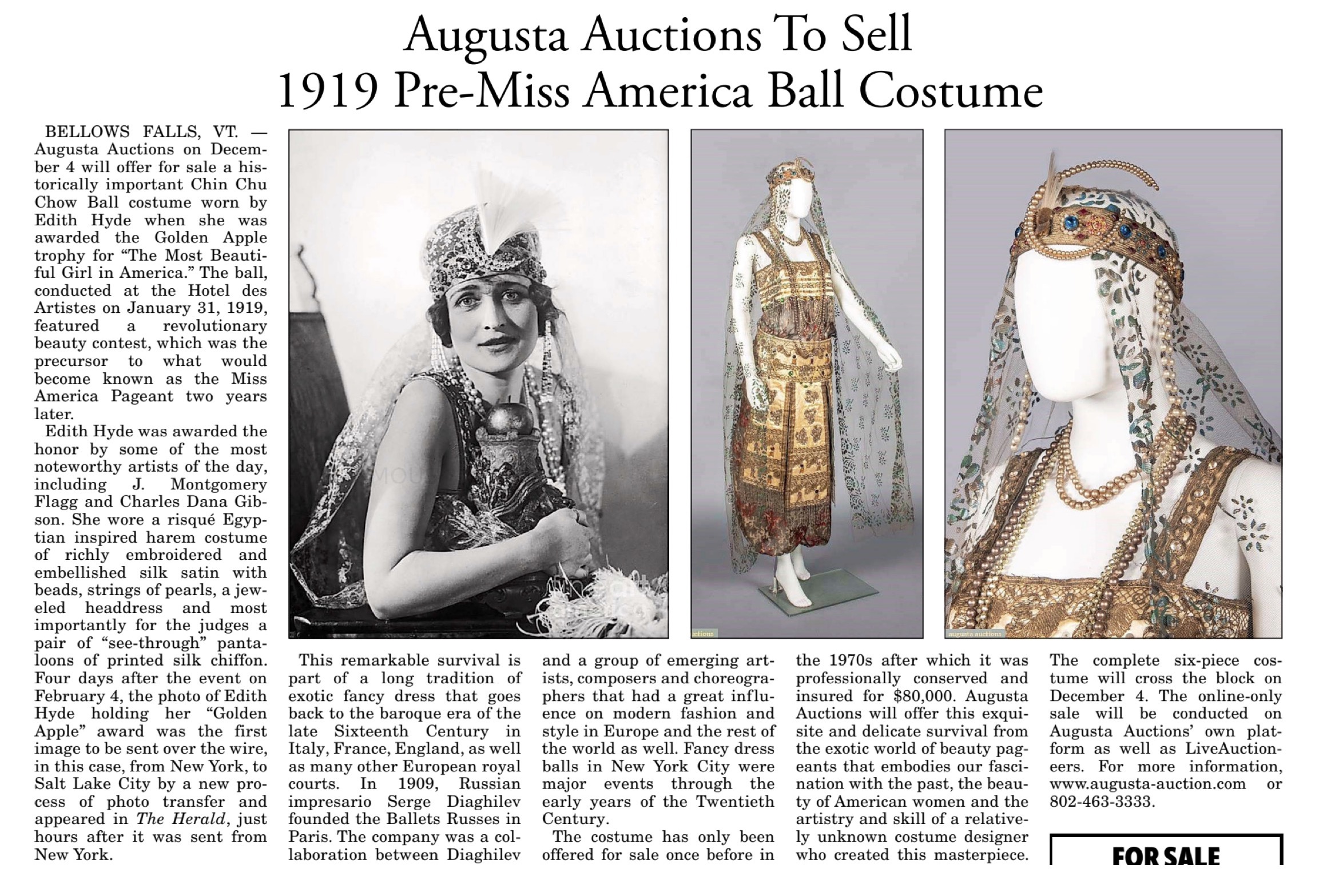 Augusta Auctions To Sell 1919 Pre Miss America Ball Costume